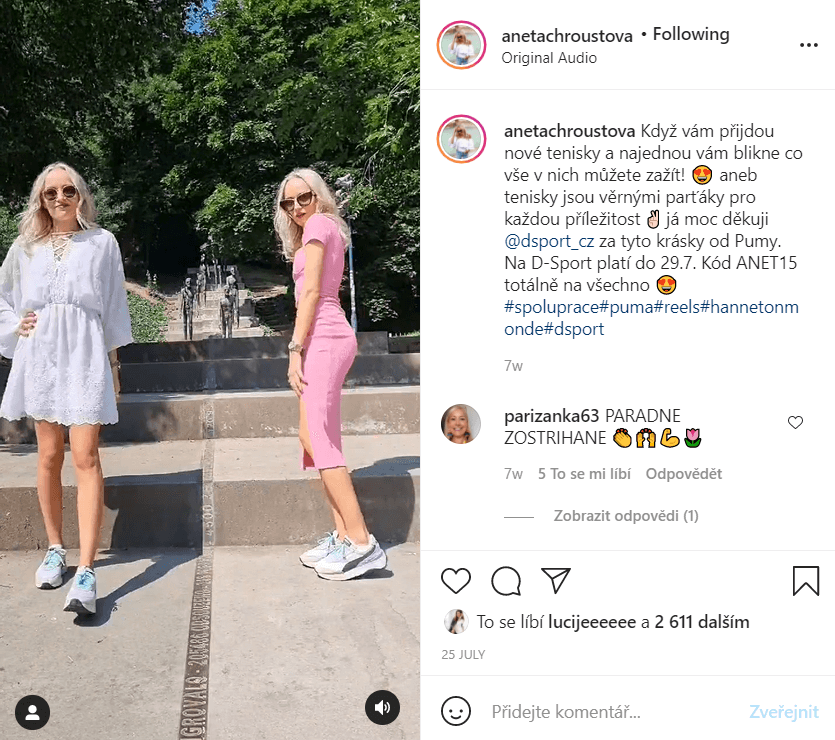 Aneta vytvořila na svém Instagramovém profilu ve spolupráci s D-Sport poutavé reels. 